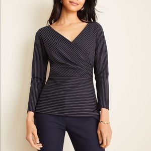 NWT Ann Taylor Petite Pinstripe Wrap Top